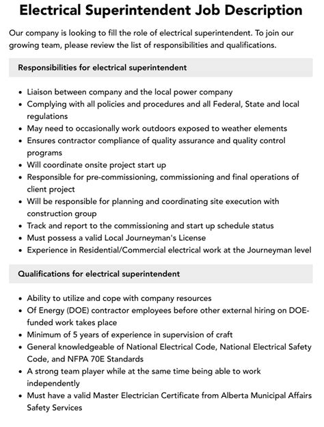 electrical superintendent jobs